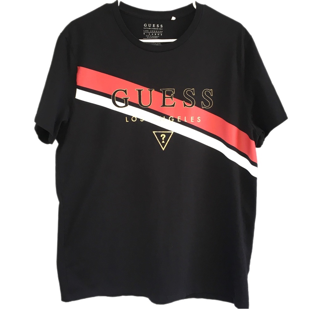 GUESS Los Angeles Mens Unisex T-Shirt Tee XL Logo Black Red White Double…